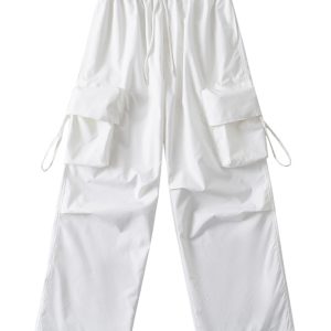Large pocket sports cargo pants, loose casual drawstring straight fast