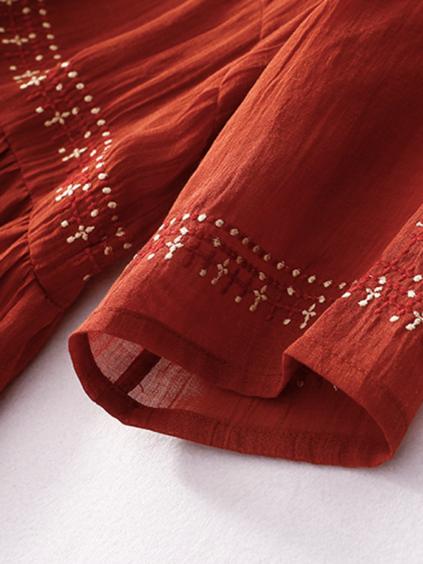 New literary retro casual loose embroidered long dress with large hem - Image 5