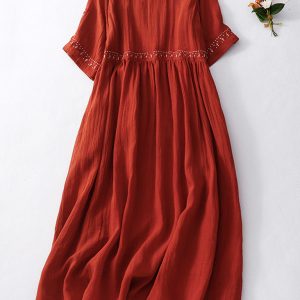 New literary retro casual loose embroidered long dress with large hem