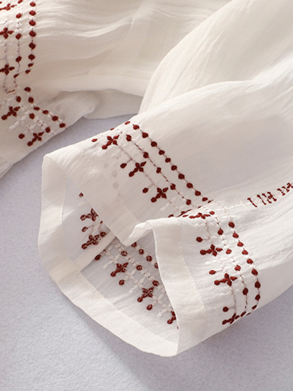 New literary retro casual loose embroidered long dress with large hem - Image 9