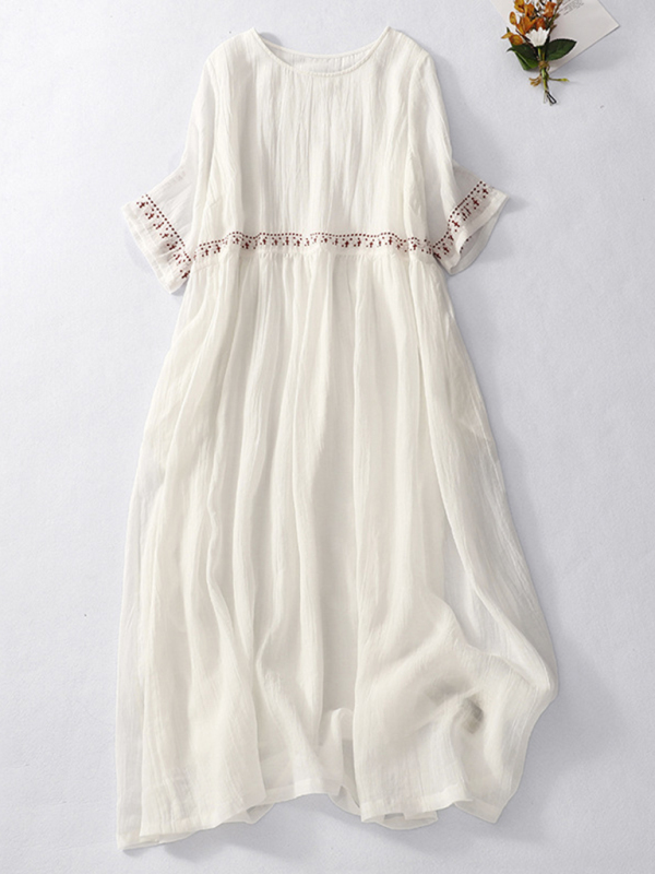 New literary retro casual loose embroidered long dress with large hem - Image 6