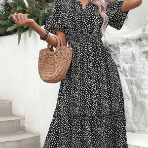 Women's Casual Waist Irregular Graphic Print Dress