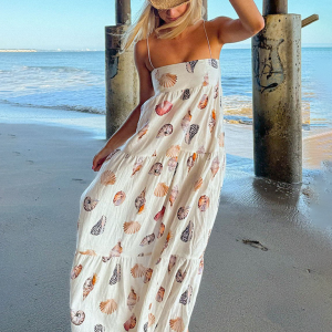 New style suspender printed layered loose holiday women's dress