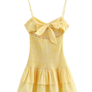 New Women's Plaid V-neck Bow Short Dress