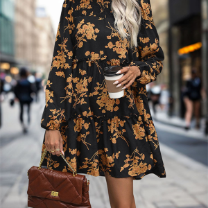 New retro print ladies' elegant commuting dress