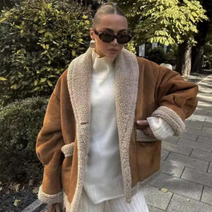 Women's American retro woolen coat lapel loose top