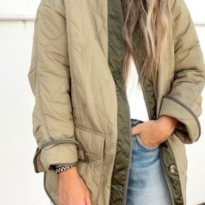 Loose Hourglass Quilted Cotton Colorblock Double Patch Pocket Jacket