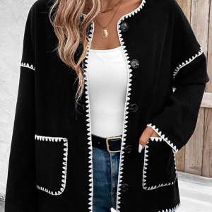 Loose-fitting colorblock fleece jacket