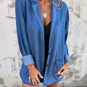 Casual loose lapel suit collar denim jacket