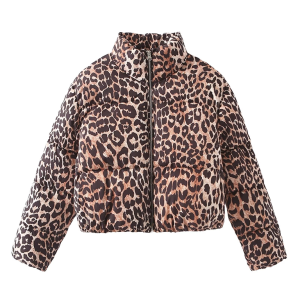 New Leopard Print Stand Collar Jacket Cotton Outerwear