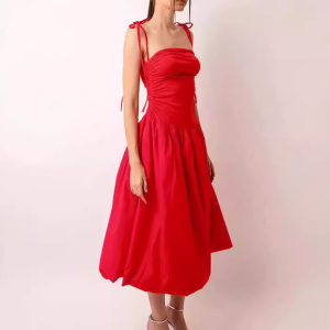 New halterneck backless sleeveless gathered patchwork dress pocket dress