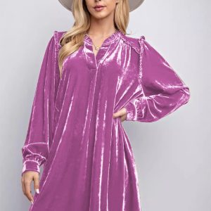 New solid color loose straight dress velvet casual simple knee-length skirt