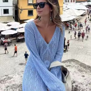 Women's Vacation Long Sleeve Long Knit Dress