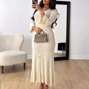Autumn and winter fashion long slim fit knitted long-sleeved dress