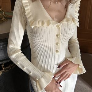 Ruffled Knit Sweater Dress