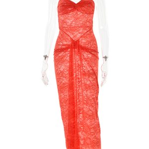 Fashionable and sexy slim mesh splicing tube top hollow see-through dress