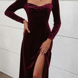 New style party velvet maxi dress autumn and winter dress slit dress