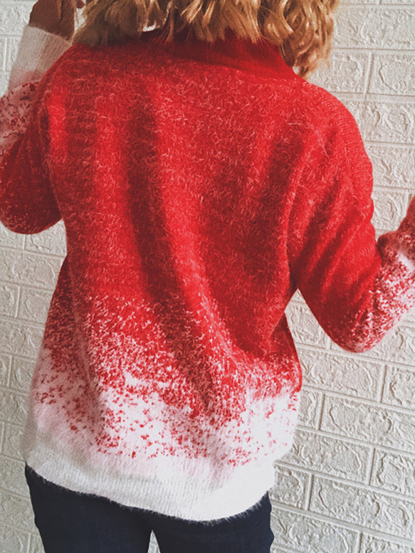 Women's Half Turtleneck Long Sleeve Snowflake Colorblock Knit Christmas Sweater Sweater - Image 3