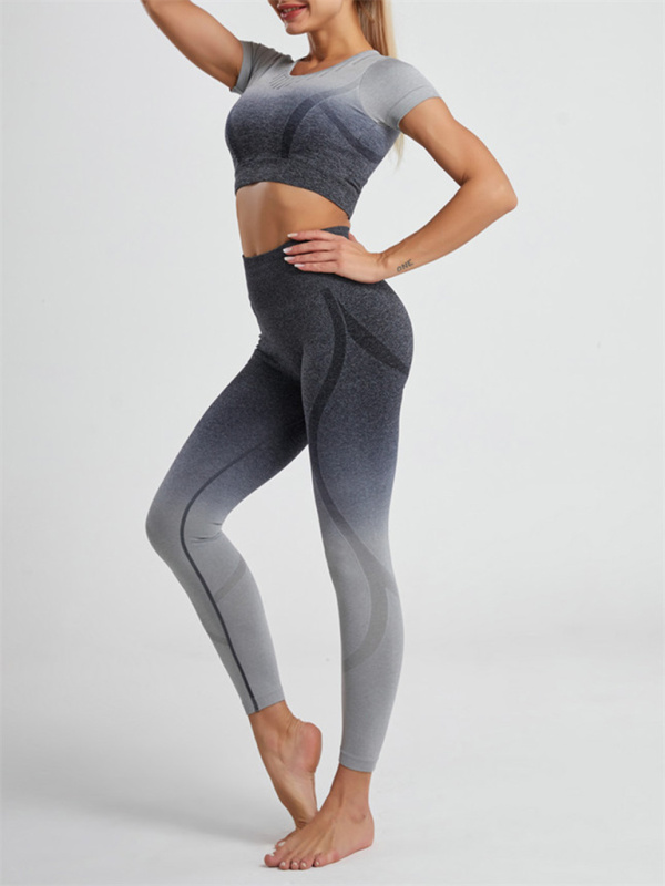 Women's Gradient Hang Dye Seamless Yoga Two-Piece Suit - Image 9