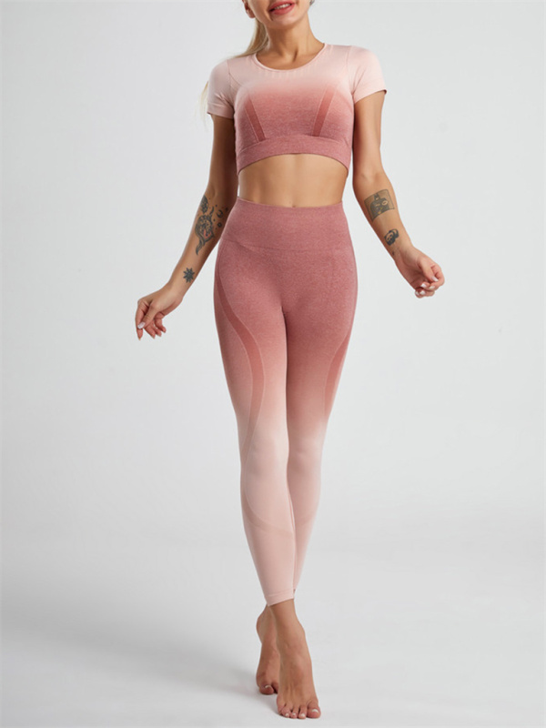 Women's Gradient Hang Dye Seamless Yoga Two-Piece Suit - Image 17