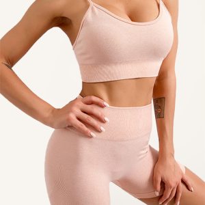Women's Solid Color Seamless Camisole Yoga Sports Bra + Shorts Two-Piece Set