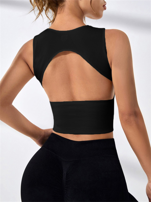 Women's Solid Color Open Back Round Neck Sleeveless Sports Tank Top - Image 5