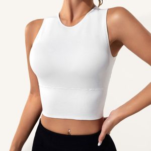 Women's Solid Color Open Back Round Neck Sleeveless Sports Tank Top